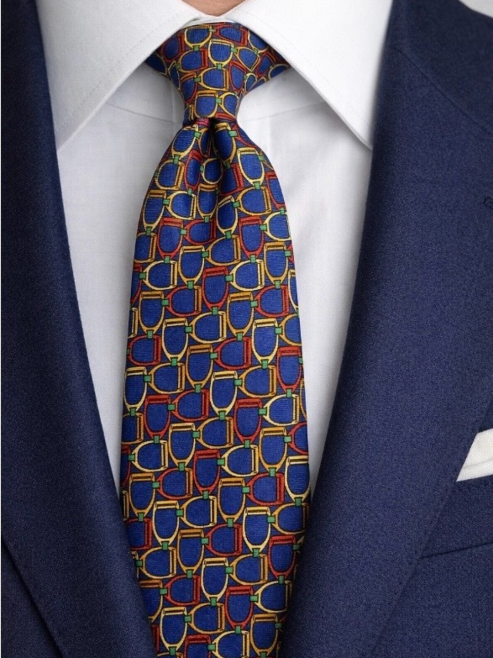 Saks Fifth Ave Roberts Executive Silk Tie Blue Equestrian Horsebit Chain USA